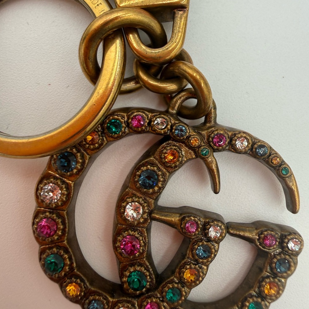 Gucci Multicolor Crystal Double G Key Holder - Gold - Picture 5 of 5
